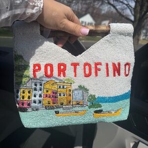 Portofino Beaded Coastal Handbag - White with Yellow & Turquoise